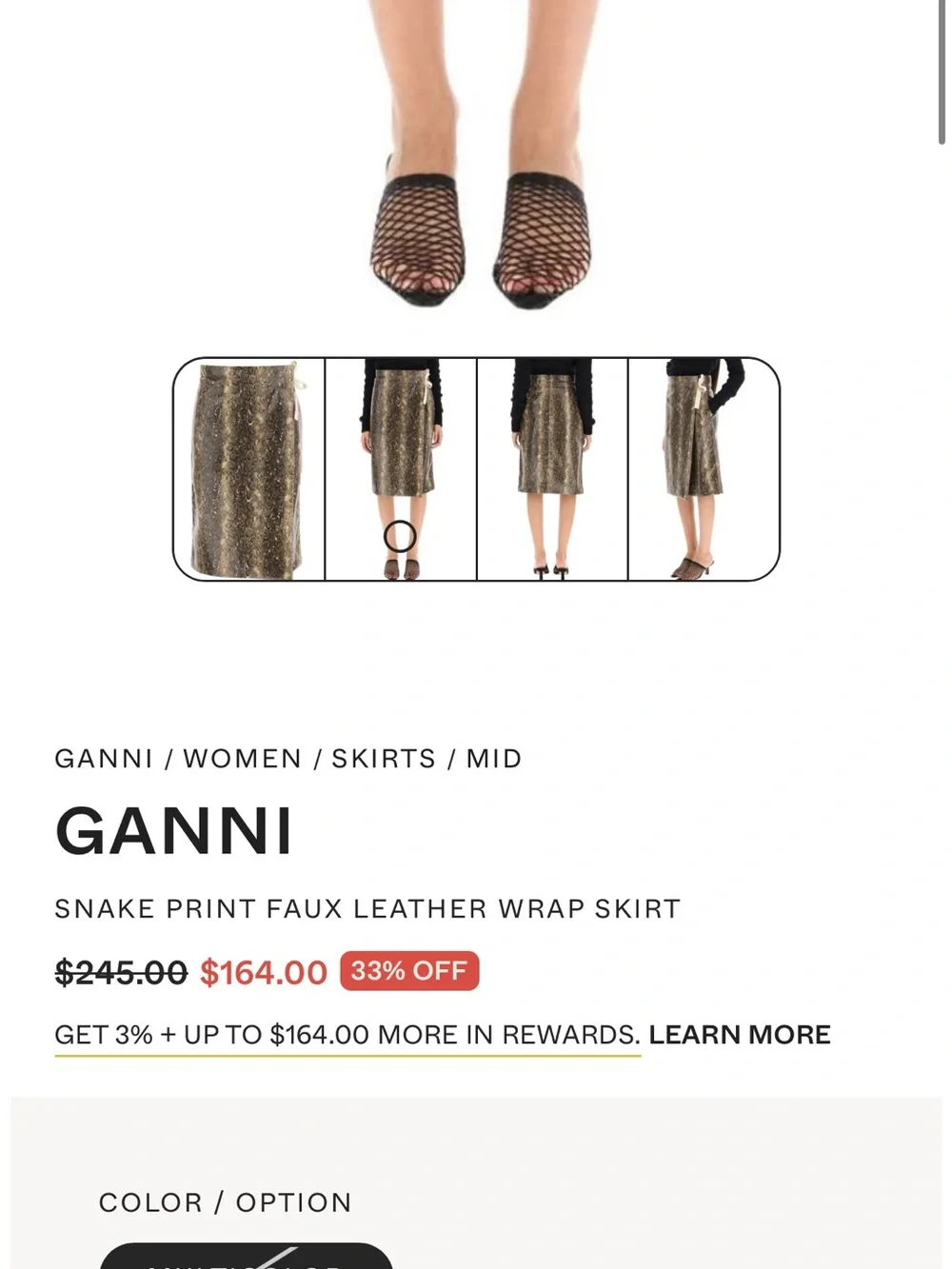 Ganni Brown Snake-Print Midi Skirt - Picture 3 of 7